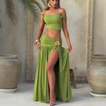Velour Women's Pleated Skirt & Top Cover-Up Set